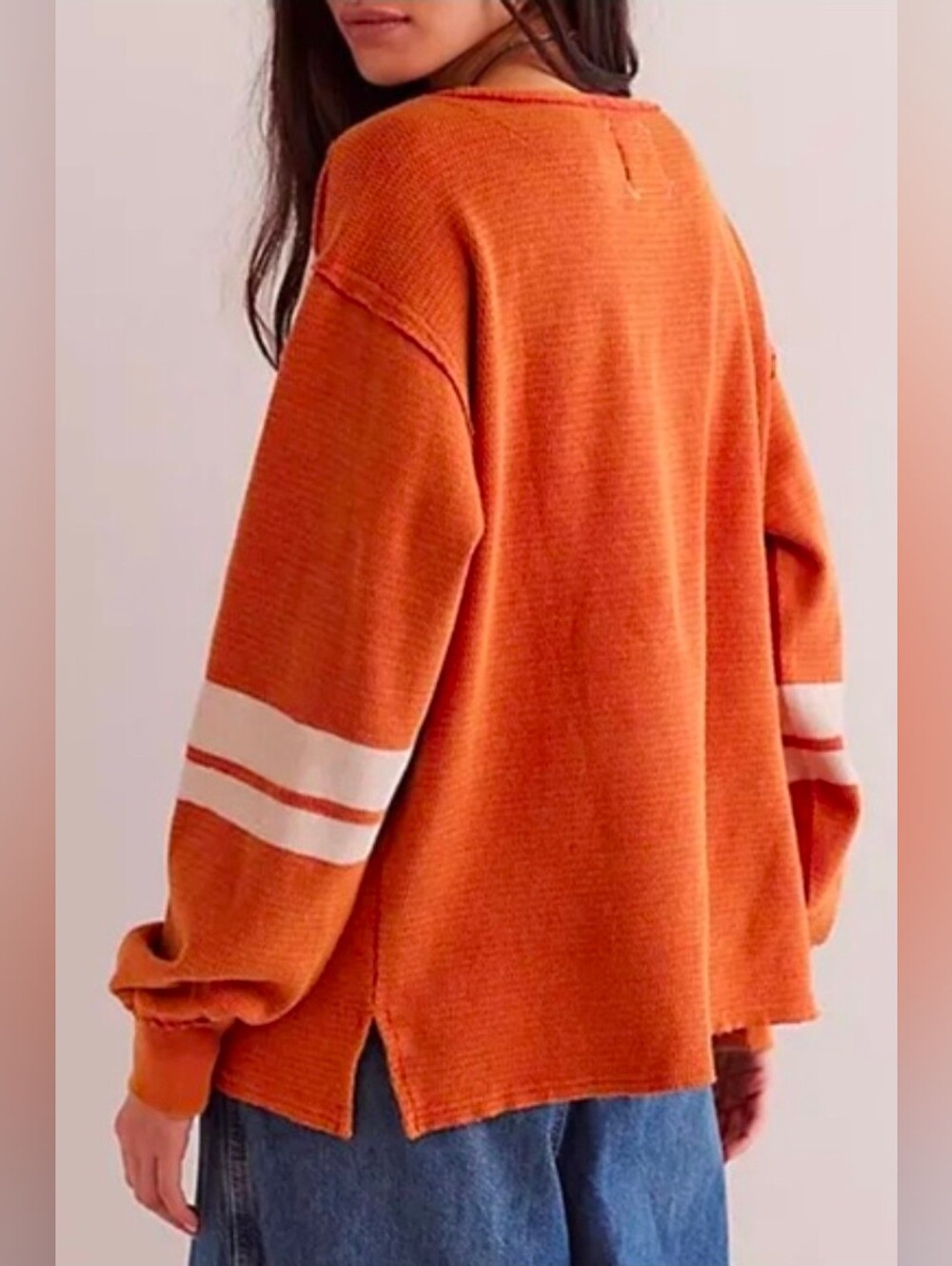Free People Charlie Long Sleeve Graphic Tee  Orange Loose  Medium NWT *Soldout* - Picture 2 of 6